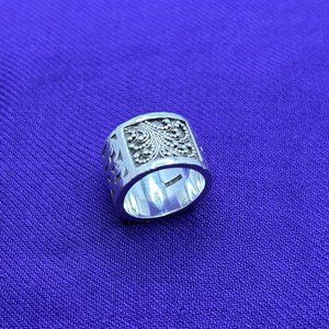 LOIS HILL Cigar Band Ring, Scroll & Granulated Design, Sterling Silver, Size 8.5